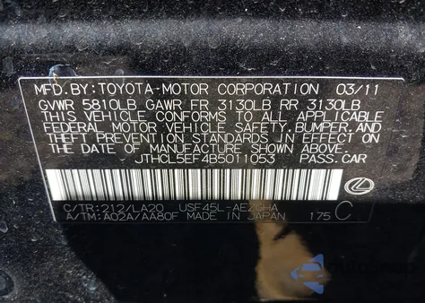 2011 Lexus Ls 460 z USA, uszkodzony, nr VIN JTHCL5EF4B5011053